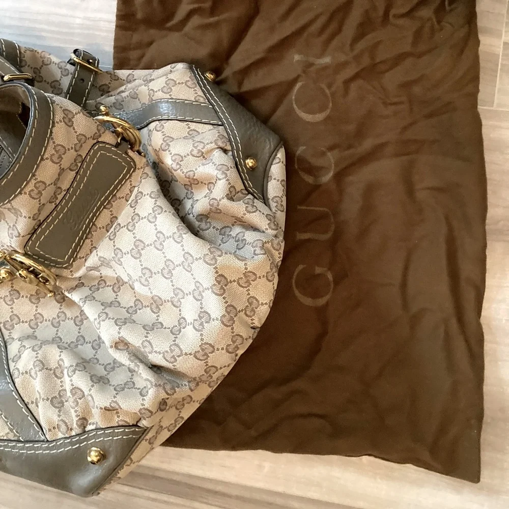 GUCCI Jockey Medium GG Canvas Monogram Tote Bag Beige 203546 - Picture 1 of 9